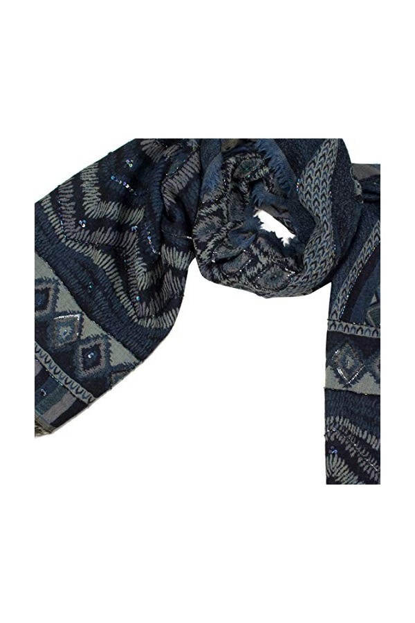 Shirin Sehan Écharpe tissée pour femme Rebana - Bleu - Multicolore - En laine - Écharpe à paillettes brodée à la main