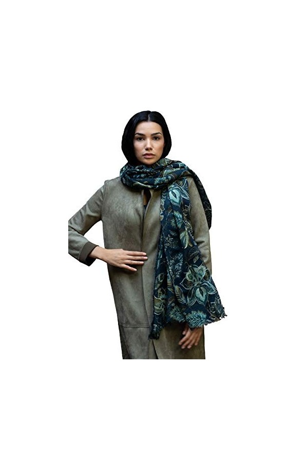 Écharpe pour femme Enya imprimée, multicolore, 100 % laine, franges, 100 x 200 cm