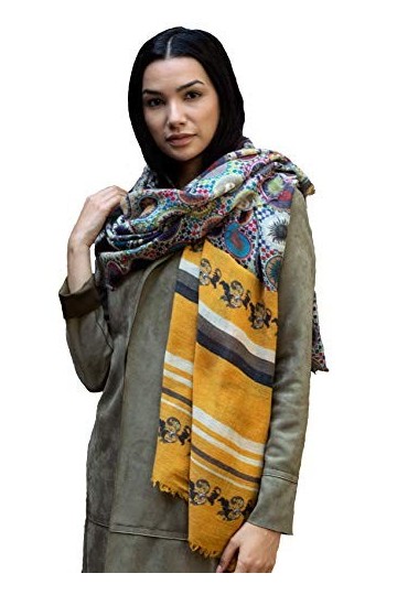 Shirin Sehan Écharpe en laine pour femme Imprimé Kira Doré 100 x 200 cm