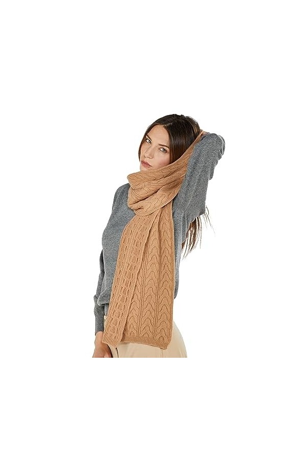 NEO B - CASHMERE | Écharpe | Tresse | 100 % Cachemire | Fil Cardiff | Unisexe | Fabriqué en Italie, marron, Taille unique