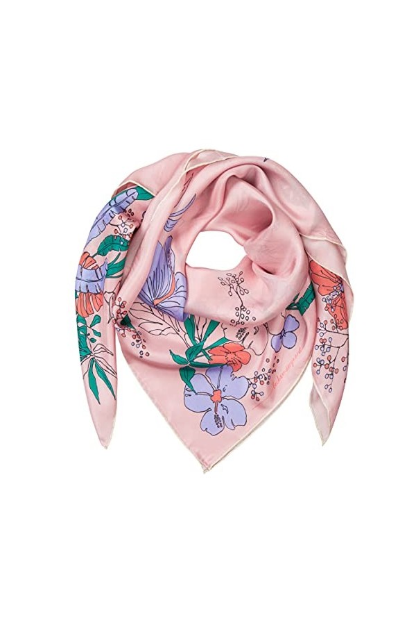 Becksöndergaard 2301650009-220 Maleia Sia Écharpe triangulaire en soie avec motif floral Rose 90 x 90 cm, Rose Blossom, B: 90