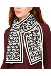 Michael Kors Bordered MK Logo Print Muffler Scarf Black Cream 