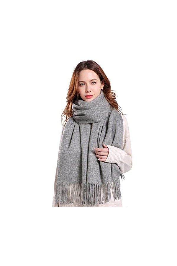OVLAJ Echarpe Femme Cachemire Écharpe en Laine pour Les Femmes Écharpe Hivernale Épaissis Les Écharpes Chaudes-Grey,180X70Cm