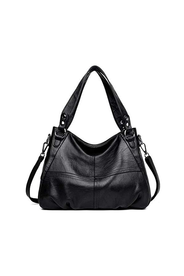 Monitika Sacs à main Femme Grande capacité cuir Sacs portés épaule Mode Sacs portés main Noir