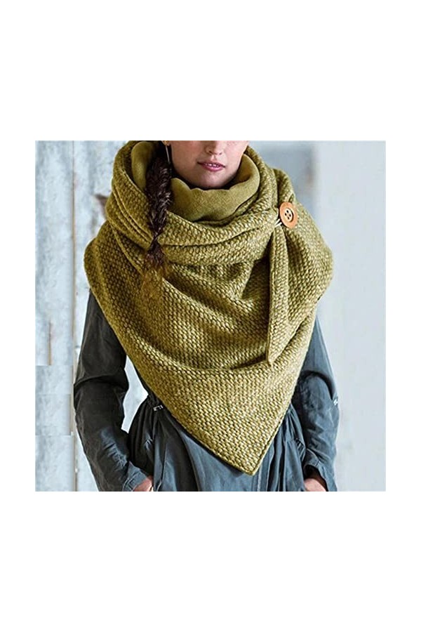 Écharpe Hiver Femmes Écharpe Couleur Unie À Pois Impression Bouton Sac Doux Casual Chaud Écharpe Châle Écharpe-Jaune,Taille U