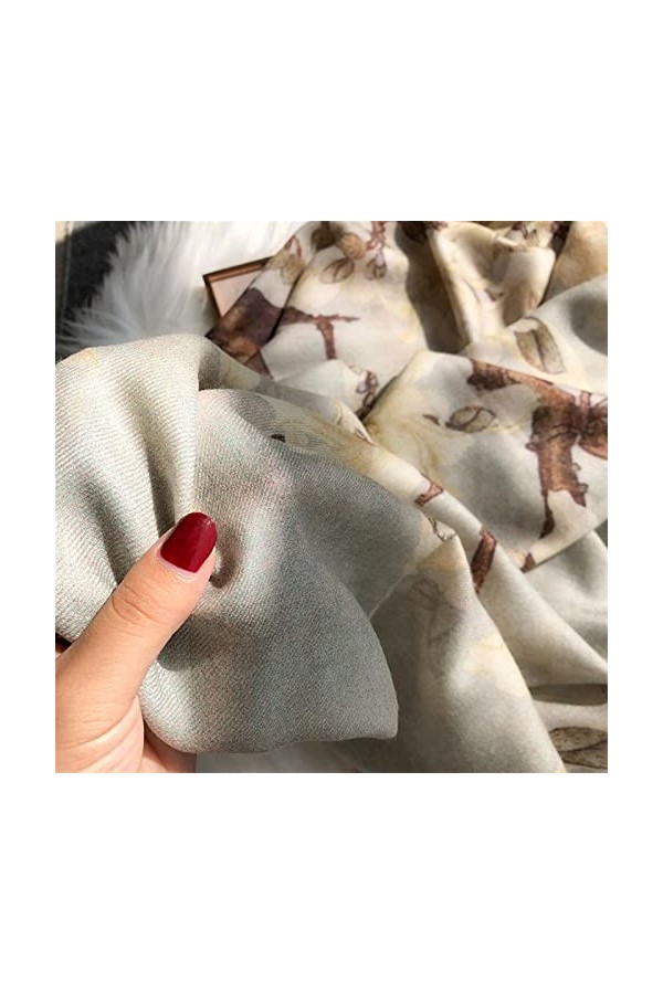 SISWIM Écharpe Chale Femme Écharpe élégante et délicate Châle en Laine Douce et Confortable Beau Motif de Magnolia Plus Longu