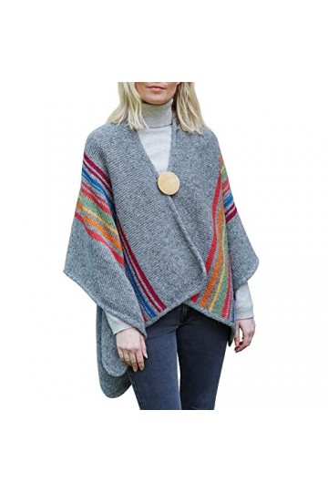 Pachamama Écharpe en laine tricotée à la main pour femme Motif rayures grises Multicolore, gris, taille unique