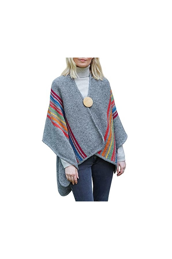 Pachamama Écharpe en laine tricotée à la main pour femme Motif rayures grises Multicolore, gris, taille unique