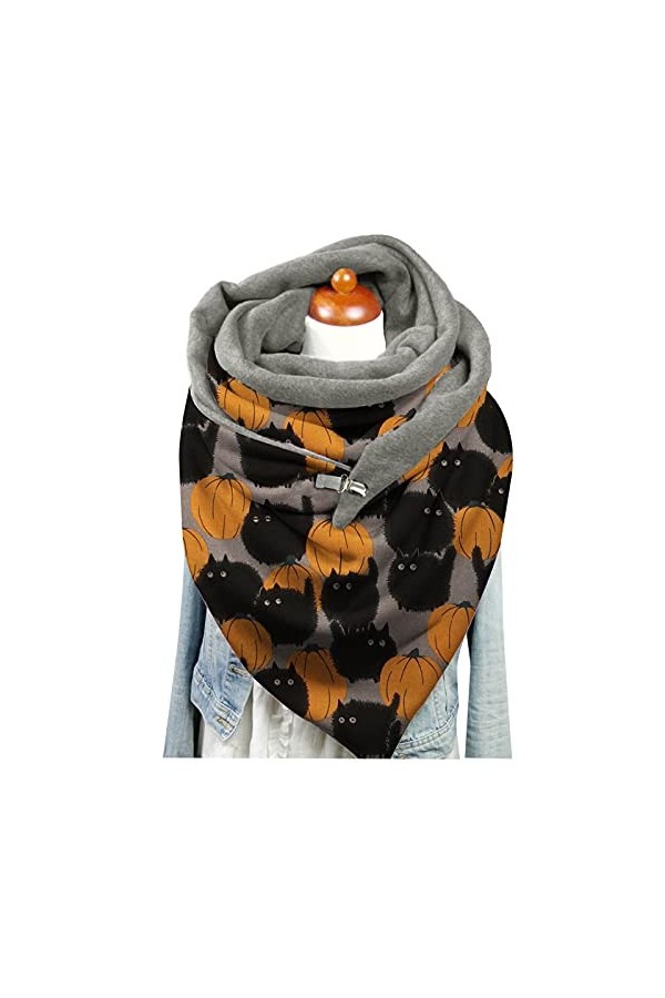 Écharpe à Carreaux Ensemble Écharpe Femme Halloween Hiver Imprimé Bouton Wrap Casual Écharpes Chaudes Châles Homme Écharpes C