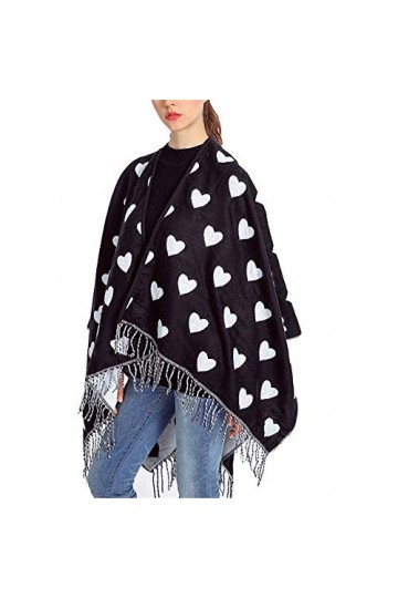 Écharpe Poncho pour Femme Automne et Hiver Écharpe Polyvalente Amour Gland Épais Châle Écharpe Chaude à Double Usage Pull et 
