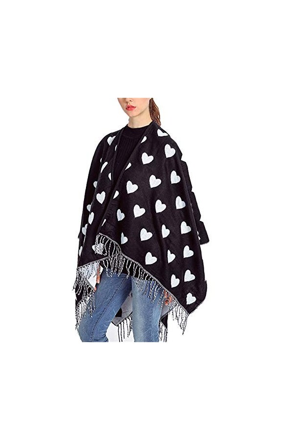 Écharpe Poncho pour Femme Automne et Hiver Écharpe Polyvalente Amour Gland Épais Châle Écharpe Chaude à Double Usage Pull et 