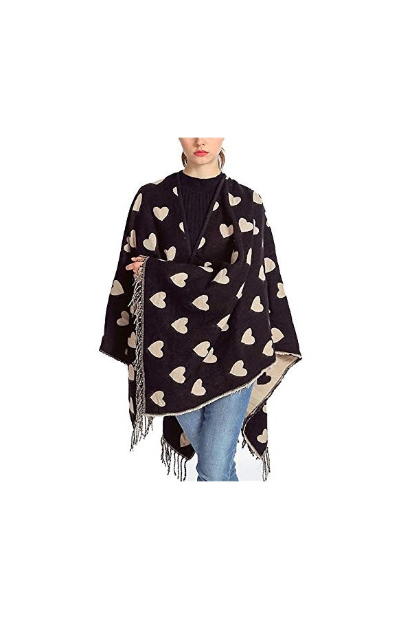 Écharpe Poncho pour Femme Automne et Hiver Écharpe Polyvalente Amour Gland Épais Châle Écharpe Chaude à Double Usage Pull et 