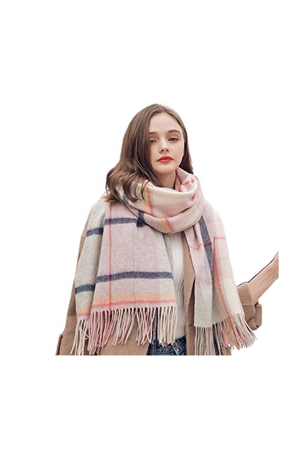 OVLAJ Echarpe Femme Hiver Foulards en Laine pour Femmes Les Glaises Chaudes dautomne dhiver Châles-Pink,180X70Cm