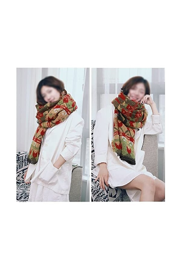 Châle Femme Épaissie Écharpe Hiver Chaud Écharpe Femme Châle Confortable Doux Décontracté Couleur : Rouge， Taille : 21070cm 