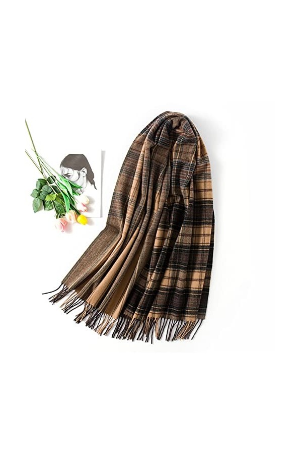 Écharpe pour Femme Écharpe à Carreaux Mode Chaleur Gland Châle Couverture Chaude dhiver pour Femme Doux Chaud Couleur : Den