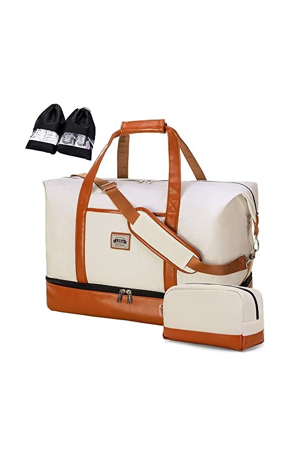 Lekespring Sac De Voyage Femme 50L | Sac Weekend Femme avec Compartiment Étanche Séparé - avec 1 Trousse De Toilette Et 2 Étu