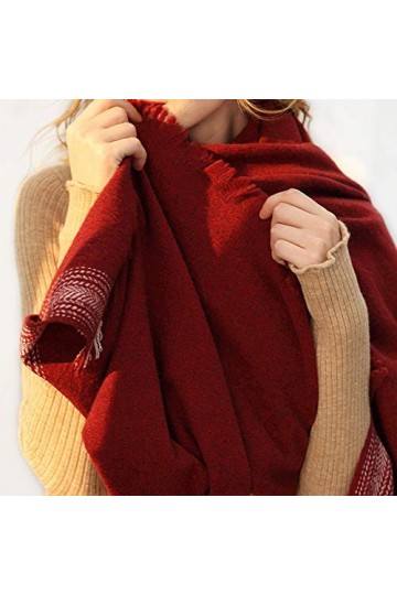 Echarpe Femme Agneau velours en laine mélangée Châle Mesdames Automne et Hiver Solide Couleur Écharpe sauvage Dossard rouge P