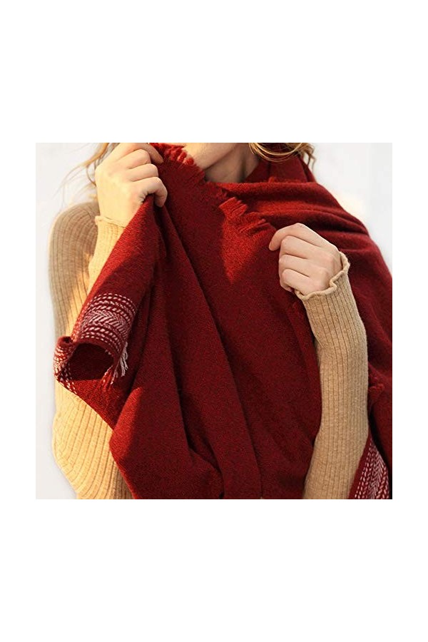 Echarpe Femme Agneau velours en laine mélangée Châle Mesdames Automne et Hiver Solide Couleur Écharpe sauvage Dossard rouge P