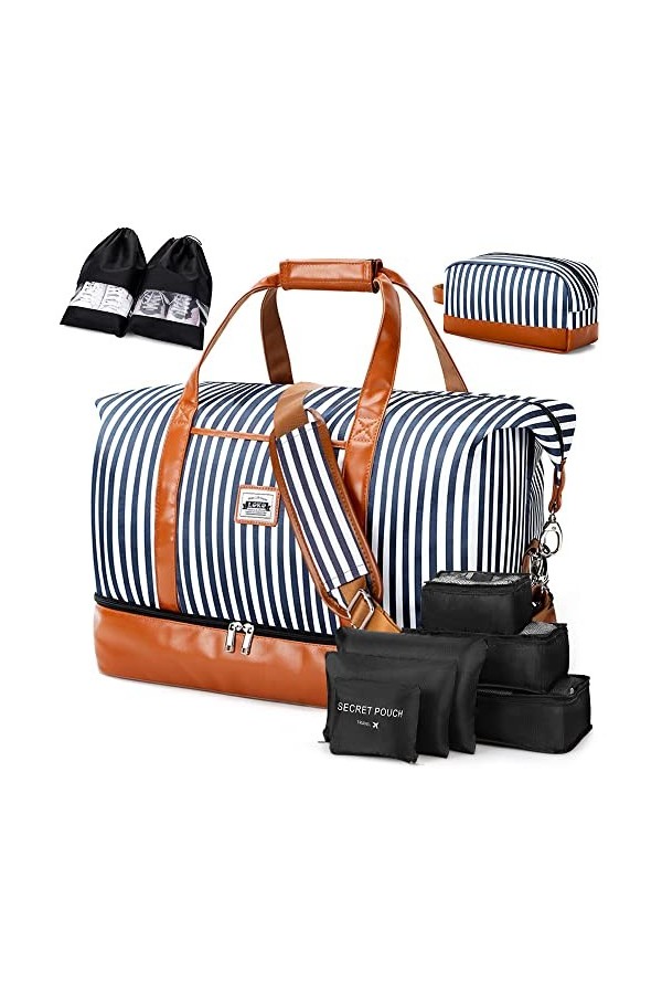 Lekespring Sac De Voyage Femme 50L | Sac Weekend Femme avec Compartiment Étanche Séparé - avec 1 Trousse De Toilette Et 2 Étu