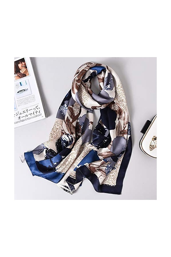 Echarpe Foulard Femme en Soie Châle, Léger Écharpe Elégante Mode Candy Couleur Impression, Hypoallergénique Exquis Cadeau Pla