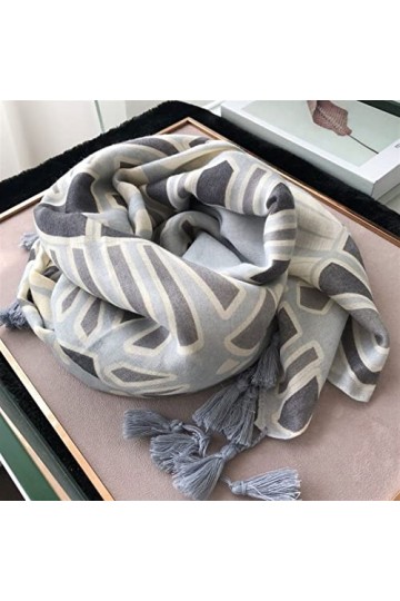 Châle Exquis et Écharpe à la Mode pour Femme Polyvalent Gris Clair au Printemps et à lAutomne Graffiti Épissage Longue Échar