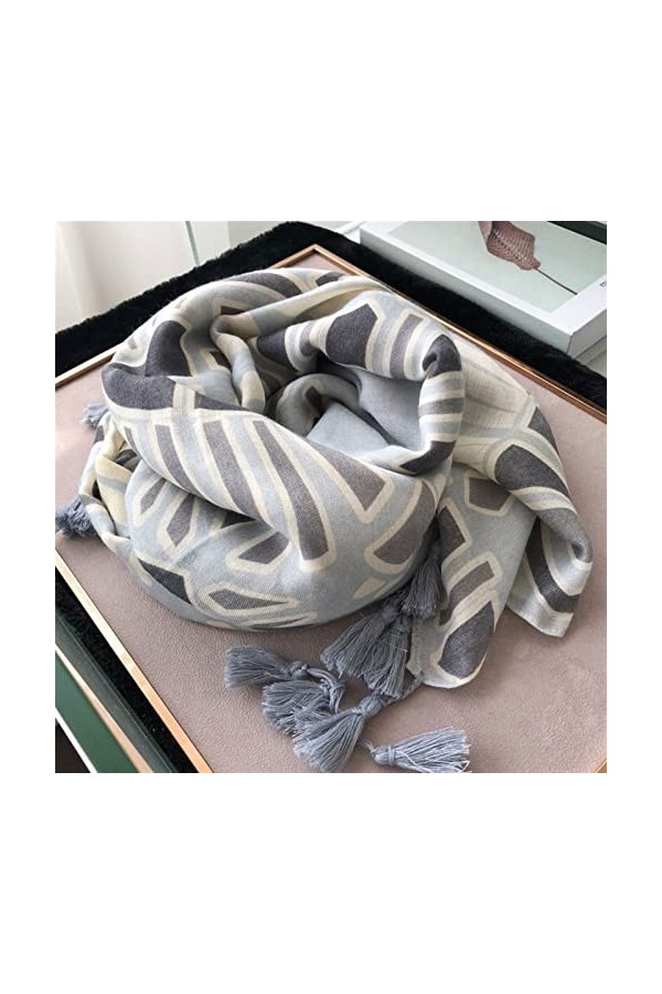 Châle Exquis et Écharpe à la Mode pour Femme Polyvalent Gris Clair au Printemps et à lAutomne Graffiti Épissage Longue Échar