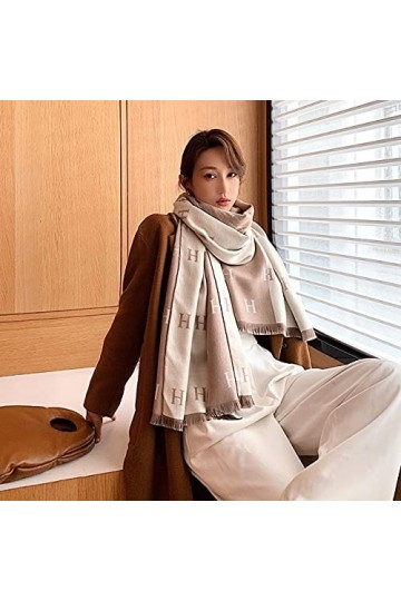 Samnuerly Foulard en Soie Automne et Hiver Chaleur écharpe épaisse Femmes Mode Sauvage écharpe Double Face châle-Camel