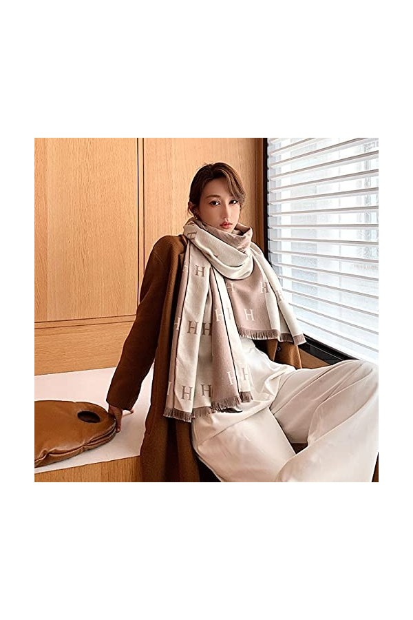 Samnuerly Foulard en Soie Automne et Hiver Chaleur écharpe épaisse Femmes Mode Sauvage écharpe Double Face châle-Camel