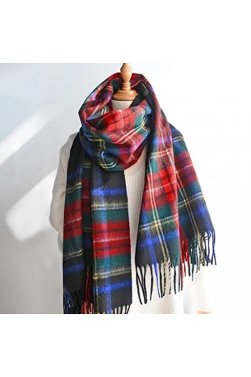 EXENXA Écharpe en Laine à Carreaux Femmes Hiver Chaud Élargi Glands Foulards Châle Hommes Long Pashmina Cadeau Couleur : A, 
