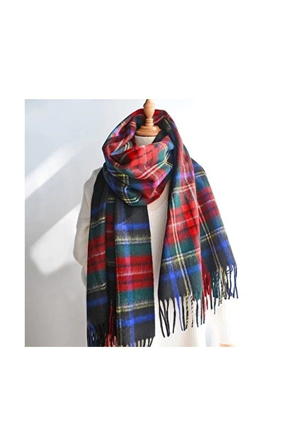 EXENXA Écharpe en Laine à Carreaux Femmes Hiver Chaud Élargi Glands Foulards Châle Hommes Long Pashmina Cadeau Couleur : A, 