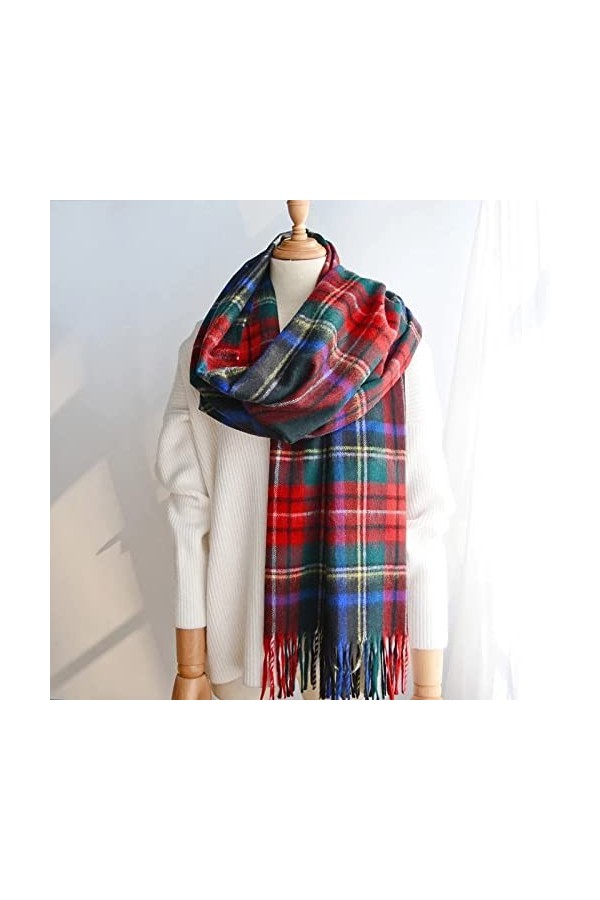 EXENXA Écharpe en Laine à Carreaux Femmes Hiver Chaud Élargi Glands Foulards Châle Hommes Long Pashmina Cadeau Couleur : A, 