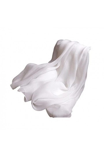 HYCLAM Femmes Automne Hiver 100% Soie Écharpe Blanc Solide Couleur Pure Soie Écharpe, Dames Printemps Été Mousseline de Soie 