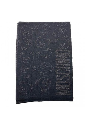 Moschino Écharpe teddy face laminé noir et argent, Noir , 30x180cm