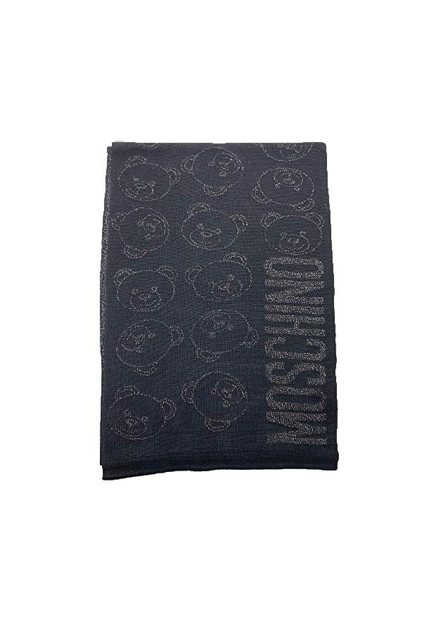 Moschino Écharpe teddy face laminé noir et argent, Noir , 30x180cm