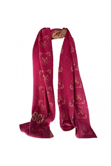 Moschino Écharpe fuchsia et or avec visage teddy lurex, Fuchsia / Or, 30x180cm
