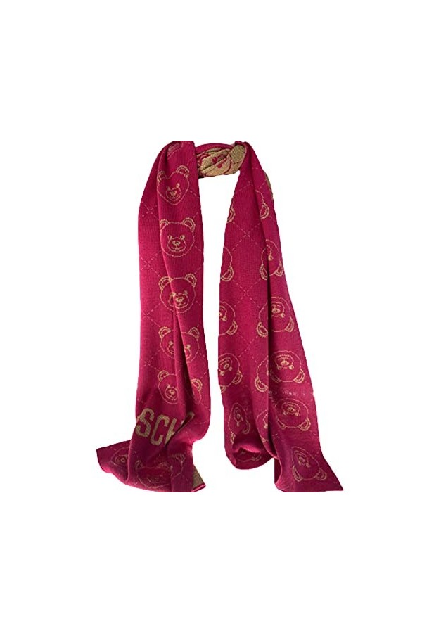 Moschino Écharpe fuchsia et or avec visage teddy lurex, Fuchsia / Or, 30x180cm