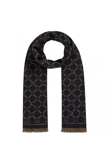 CODELLO Écharpe pour femme merveilleusement chaude | Design logo | 55 x 180 cm | 100 % laine, bleu foncé, taille unique