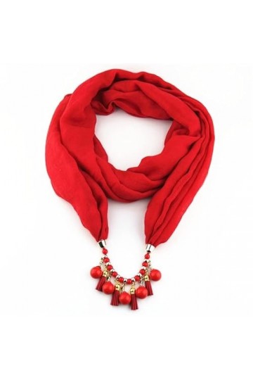 Collier Écharpe Hiver Chaud Bijoux Pendentif Écharpe Bague en Coton Doux Hijab Châles Foulard Femme Dames Couleur: Rouge, Ta