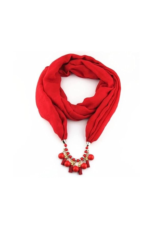 Collier Écharpe Hiver Chaud Bijoux Pendentif Écharpe Bague en Coton Doux Hijab Châles Foulard Femme Dames Couleur: Rouge, Ta