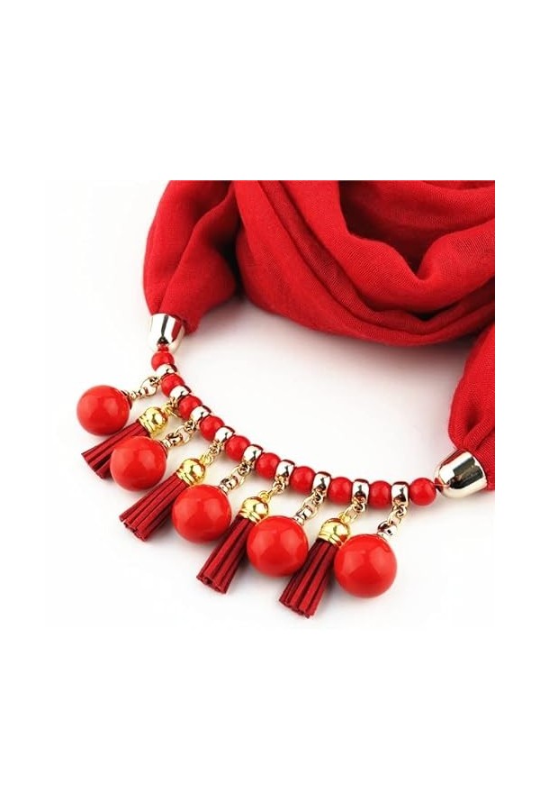 Collier Écharpe Hiver Chaud Bijoux Pendentif Écharpe Bague en Coton Doux Hijab Châles Foulard Femme Dames Couleur: Rouge, Ta