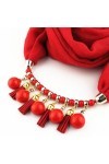 Collier Écharpe Hiver Chaud Bijoux Pendentif Écharpe Bague en Coton Doux Hijab Châles Foulard Femme Dames Couleur: Rouge, Ta