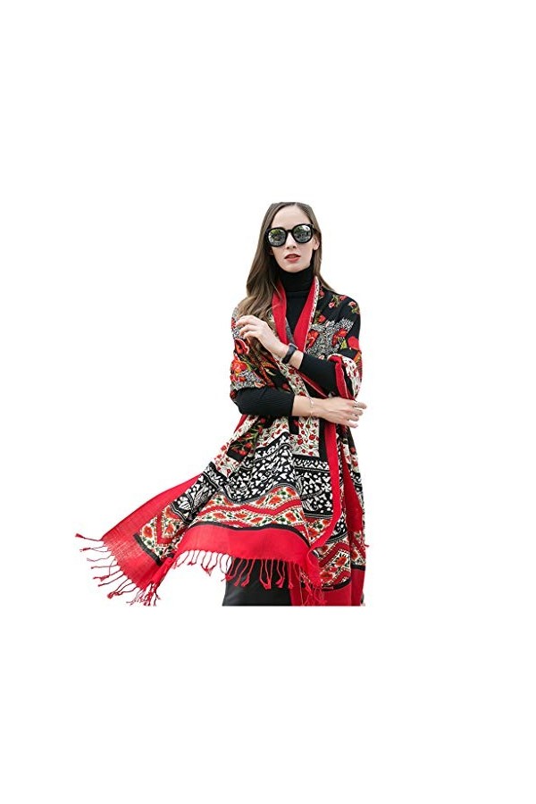 Echarpes Oversize pour Femme en Laine dautomne et dhiver Long châle à Double Usage et Foulards Color : Red, Size : 245 * 1