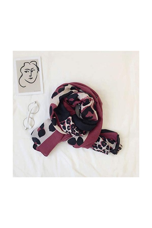 DOnhek Écharpe Femmes Printemps et Automne Mince Couleur Correspondant Léopard Longue Écharpe En Soie Mode Étrangère Crème So