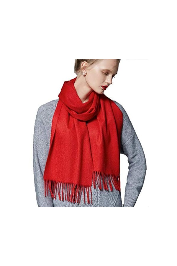 Echarpes châle Pure Cachemire Couleur Unie pour Femme Chaude épaisse Automne et Hiver et Foulards Color : Red, Size : 180 * 