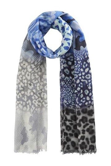 Écharpe en laine et modal avec motif animal et camouflage, bleu, taille unique
