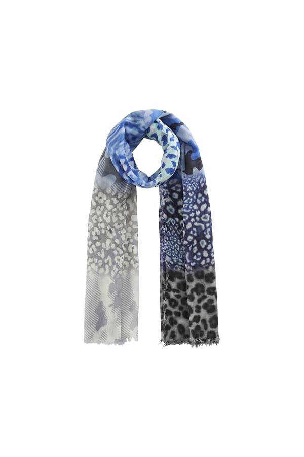 Écharpe en laine et modal avec motif animal et camouflage, bleu, taille unique
