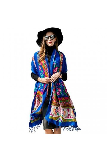 Echarpes Foulards Chaude pour Femmes Longue Douce dhiver Châle Imprimé Bleu 100% Cachemire Châle À Franges Enveloppé Cadeau 