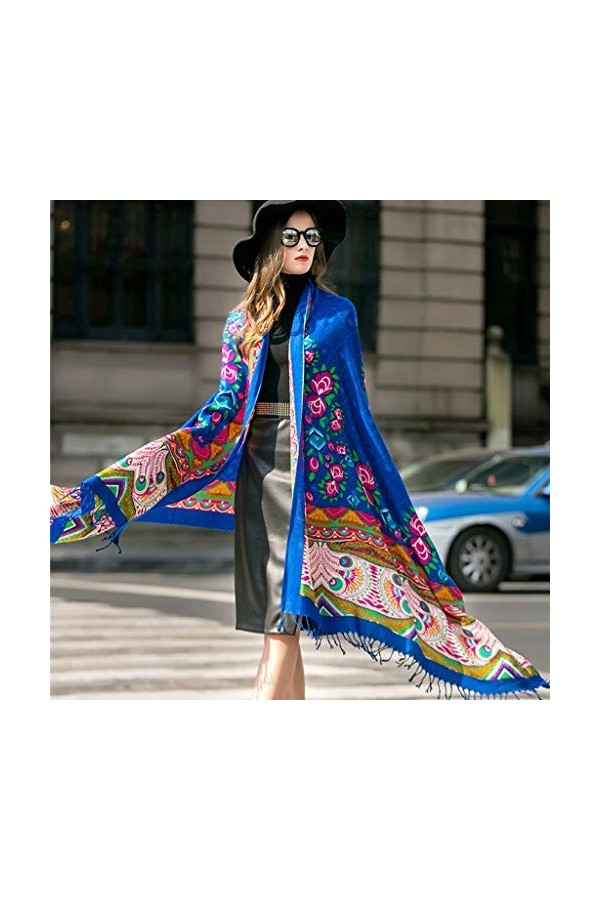 Echarpes Foulards Chaude pour Femmes Longue Douce dhiver Châle Imprimé Bleu 100% Cachemire Châle À Franges Enveloppé Cadeau