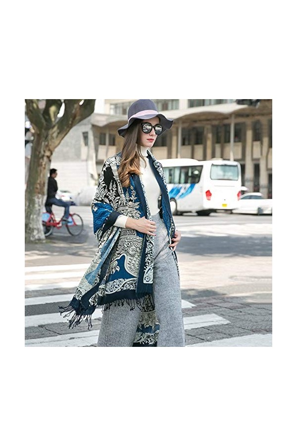 Echarpes Foulards Chaude pour Femmes 100% Cachemire Longue Douce dhiver Châle Pompon Enveloppé Cape Photo De Voyage Printemp