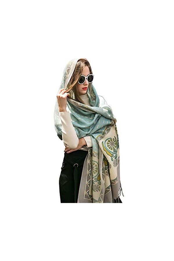 Echarpes Foulards Chaude pour Femmes Longue Douce dhiver Bandeau Surdimensionné Bleu Clair 100% Cachemire Cadeau De Noël pou